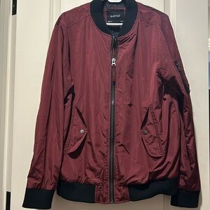G-Style mens zip up Bomber Jacket pockets size L maroon black